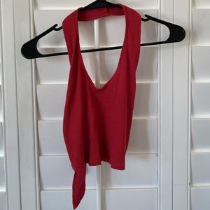 Ribbed Toe Back Halter Crop Top